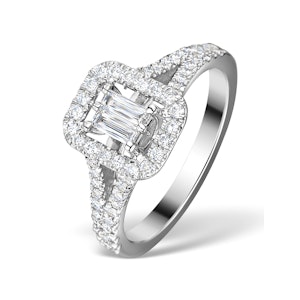 Halo Engagement Ring 0.65ct Prince Cut H/SI Diamonds 18K White Gold SIZES I L