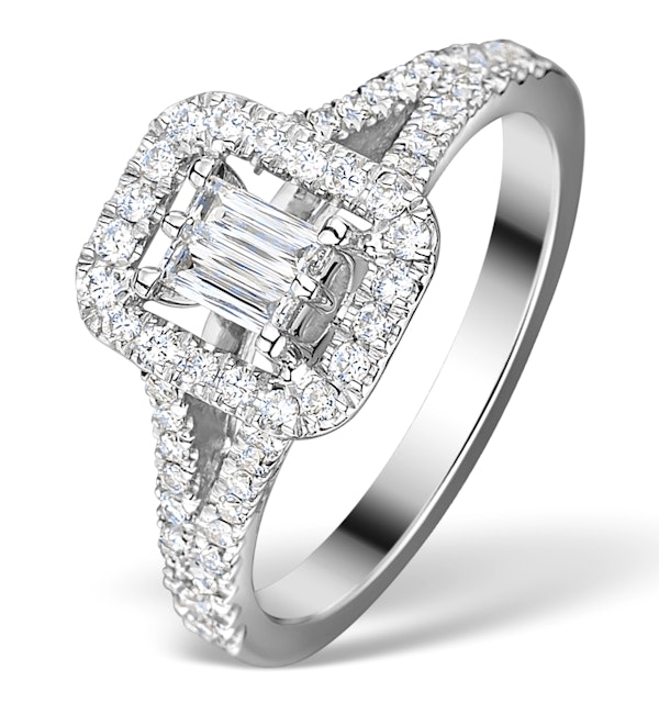 Halo Engagement Ring 0.65ct Prince Cut H/SI Diamonds 18K White Gold - image 1