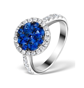 0.84ct Diamond 1.60ct Sapphire and 18K White Gold Circles Ring