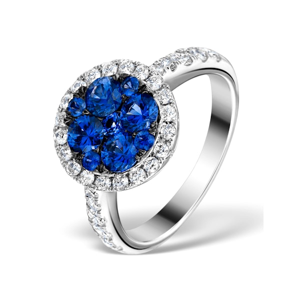 0.84ct Diamond 1.60ct Sapphire and 18K White Gold Circles Ring - Image 1