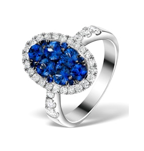 0.74ct Diamond 1.55ct Sapphire and 18K White Gold Cluster Ring
