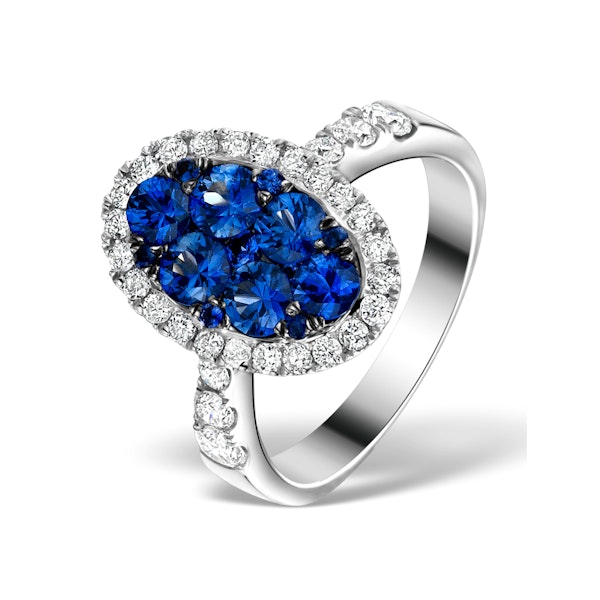 0.74ct Diamond 1.55ct Sapphire and 18K White Gold Cluster Ring - Image 1