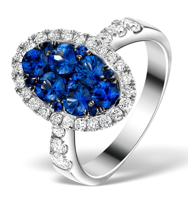 0.74ct Diamond 1.55ct Sapphire and 18K White Gold Cluster Ring - image 1