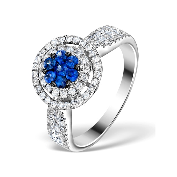 0.70ct Diamond 0.50ct Sapphire and 18K White Gold Circles Ring - Image 1