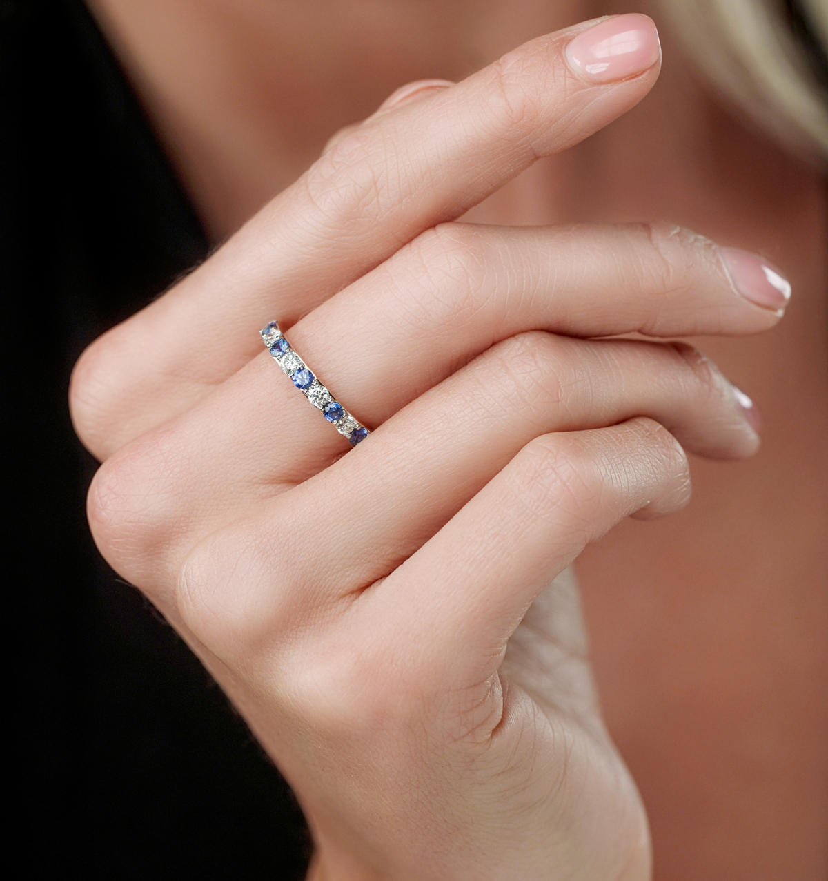 Sapphire and 0.50ct Diamond Asteria Eternity Ring in 18K White Gold