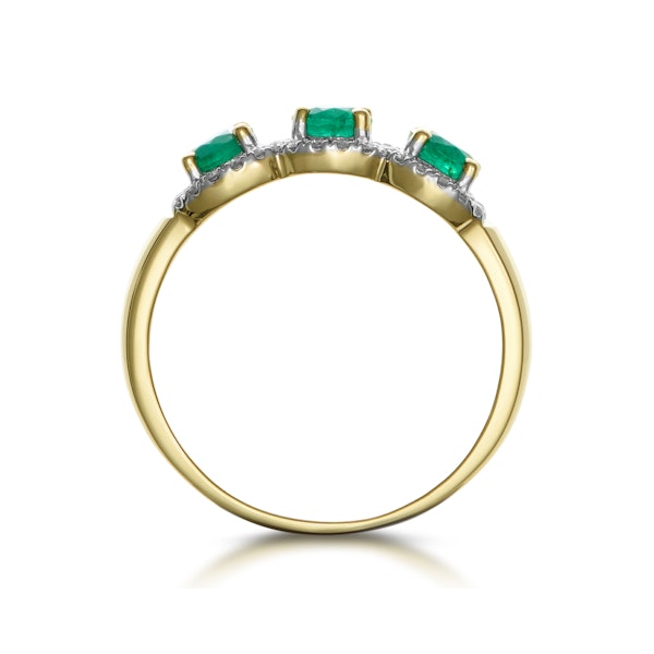 Emerald and Diamond Halo Trilogy Ring in 18K Gold - Asteria Collection - Image 3