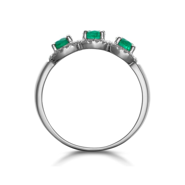 Emerald and Lab Diamond Halo Trilogy Ring in 9K White Gold - Asteria - Image 3