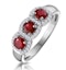 Ruby and Lab Diamond Halo Trilogy Ring in 9KW Gold - Asteria - image 1