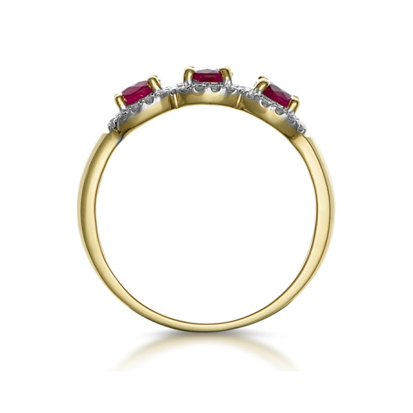 Ruby and Diamond Halo Trilogy Ring in 18K Gold - Asteria Collection - Image 3