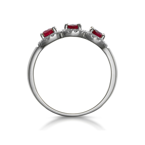 Ruby and Diamond Halo Trilogy Ring in 18KW Gold - Asteria Collection - Image 3