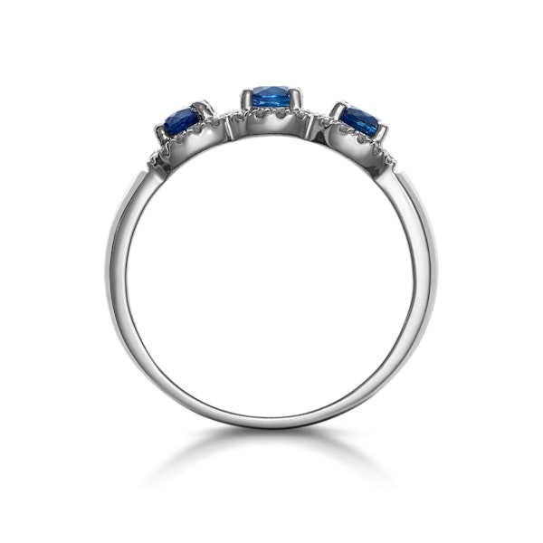 Sapphire and Diamond Halo Trilogy Asteria Ring 18K White Gold FT86-UY - Image 3