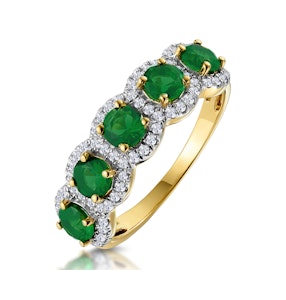 Emerald and Diamond Halo 5 Stone Asteria Ring in 18K Gold