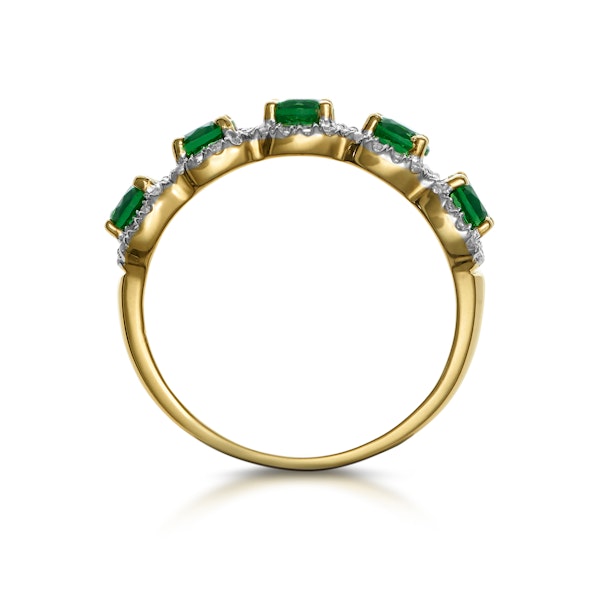 Emerald and Diamond Halo 5 Stone Asteria Ring in 18K Gold - Image 3