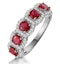 Ruby and Diamond Halo 5 Stone Asteria Ring in 18K White Gold - image 1