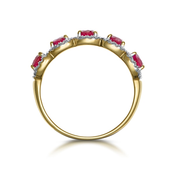 Ruby and Diamond Halo 5 Stone Asteria Ring in 18K Gold - Image 3