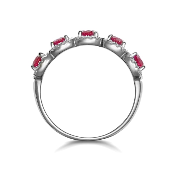 Ruby and Diamond Halo 5 Stone Asteria Ring in 18K White Gold - Image 3