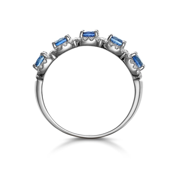Sapphire and Diamond Halo 5 Stone Asteria Ring in 18K White Gold - Image 3