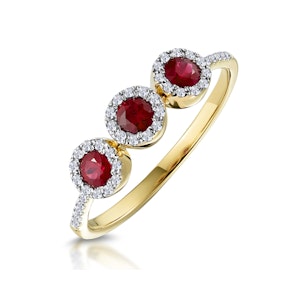 Ruby and Diamond Halo Trilogy Ring 18K Gold - Asteria Collection
