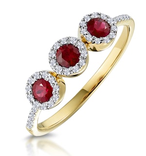 Ruby and Diamond Halo Trilogy Ring 18K Gold - Asteria Collection