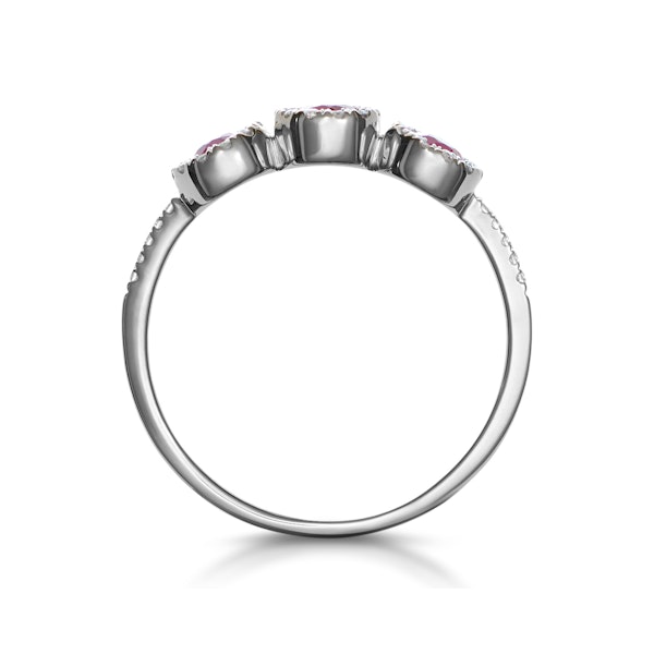 Ruby and Lab Diamond Halo Trilogy Ring 9K White Gold - Asteria - Image 3