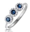 Sapphire and Lab Diamond Halo Trilogy Ring 9K White Gold - Asteria - image 1
