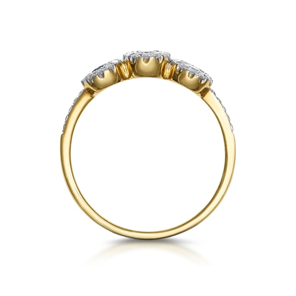 Sapphire and Lab Diamond Halo Trilogy Ring 9K Gold - Asteria - Image 3