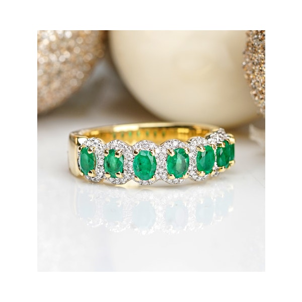 Emerald and Diamond Halo Eternity Ring 18K Gold - Asteria Collection - Image 4