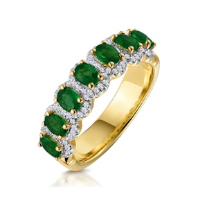 Emerald and Diamond Halo Eternity Ring 18K Gold - Asteria Collection