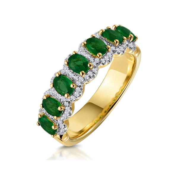 Emerald and Diamond Halo Eternity Ring 18K Gold - Asteria Collection - Image 1