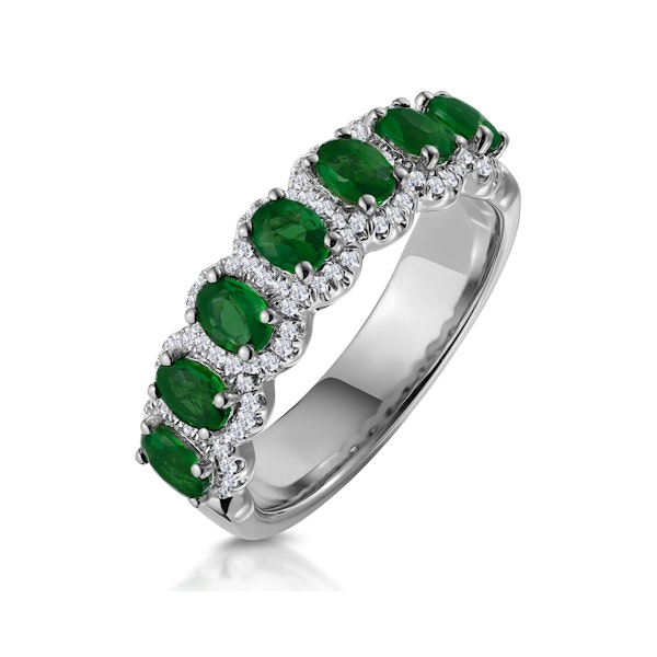 Emerald and Diamond Halo Eternity Ring 18KW Gold Asteria Collection - Image 1