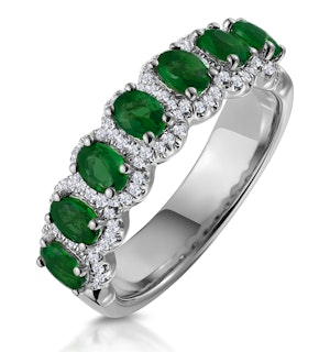 Emerald and Diamond Halo Eternity Ring 18KW Gold Asteria Collection