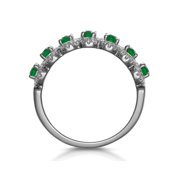 Emerald and Diamond Halo Eternity Ring 18KW Gold Asteria Collection - Image 3