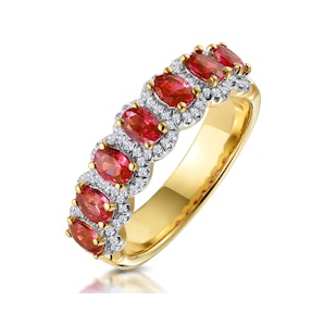 Ruby and Diamond Halo Eternity Ring in 18K Gold - Asteria Collection