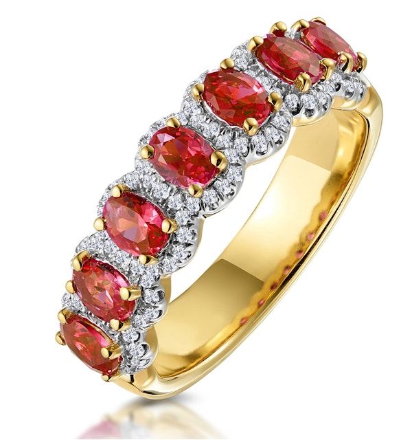 Ruby and Diamond Halo Eternity Ring in 18K Gold - Asteria Collection - image 1