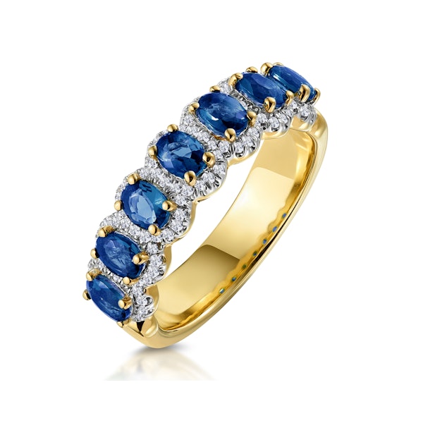 Sapphire and Diamond Halo Eternity Ring 18K Gold - Asteria Collection - Image 1