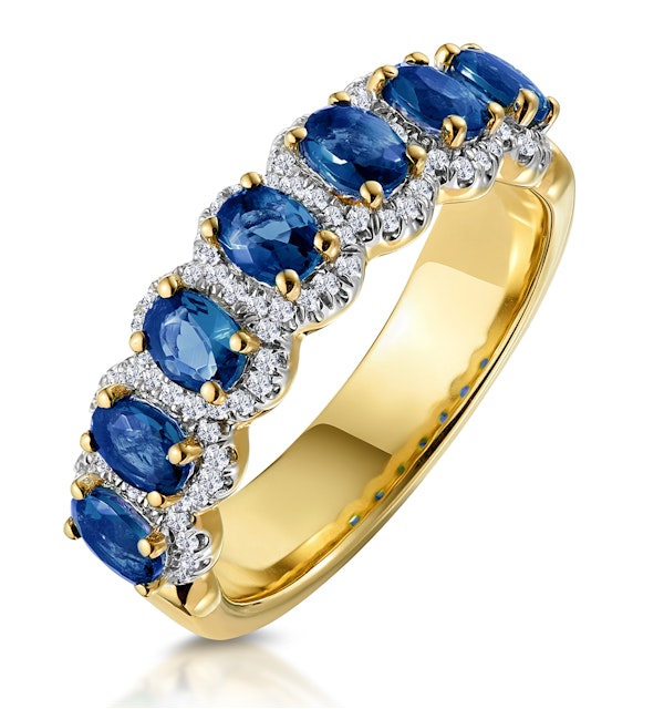 Sapphire and Diamond Halo Eternity Ring 18K Gold - Asteria Collection - image 1