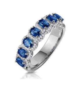Sapphire and Diamond Halo Asteria Eternity Ring in 18KW Gold