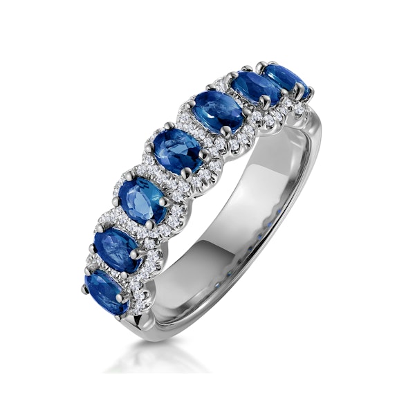 Sapphire and Diamond Halo Asteria Eternity Ring in 18KW Gold - Image 1