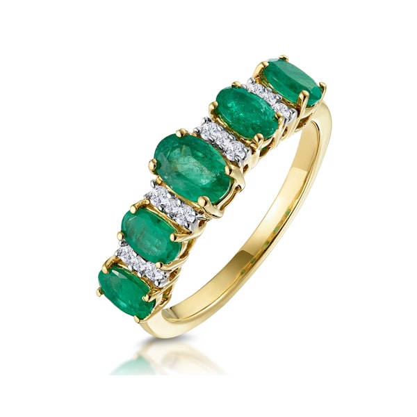 1.30ct Emerald and Lab Diamond Eternity Ring 9K Gold - Asteria - Image 1