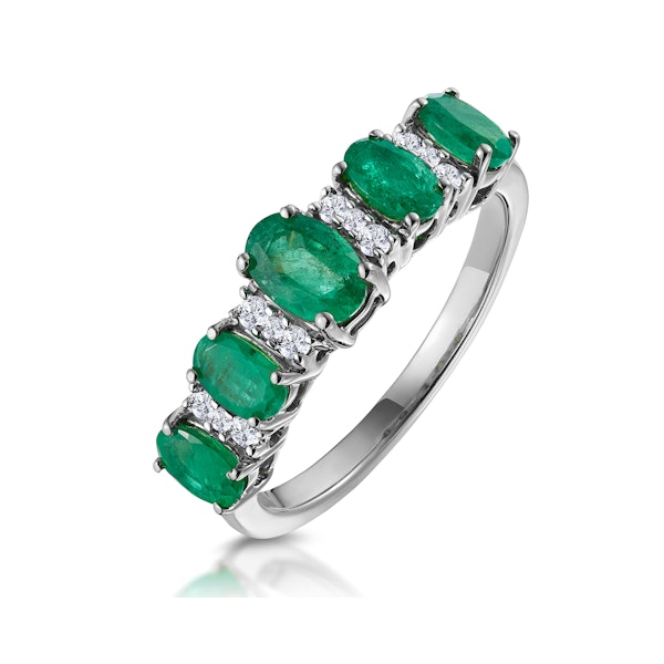 1.30ct Emerald and Lab Diamond Eternity Ring 9K White Gold - Asteria - Image 1