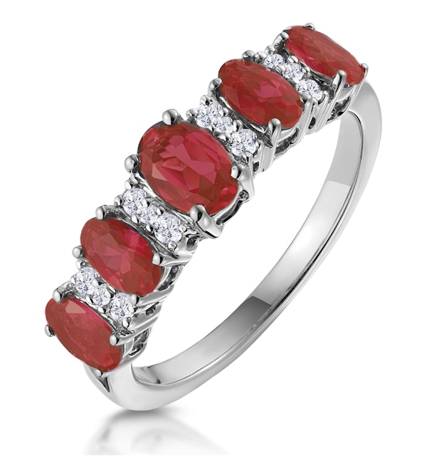 1.85ct Ruby and Lab Diamond Eternity Ring in 9K White  Gold - Asteria - image 1