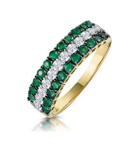 Emerald and Lab Diamond Triple Row Asteria Eternity Ring in 9K Gold