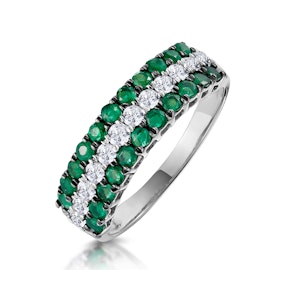 Emerald and Diamond Triple Row Asteria Eternity Ring in 18K W Gold