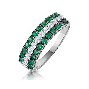 Emerald and Diamond Triple Row Asteria Eternity Ring in 18K W Gold