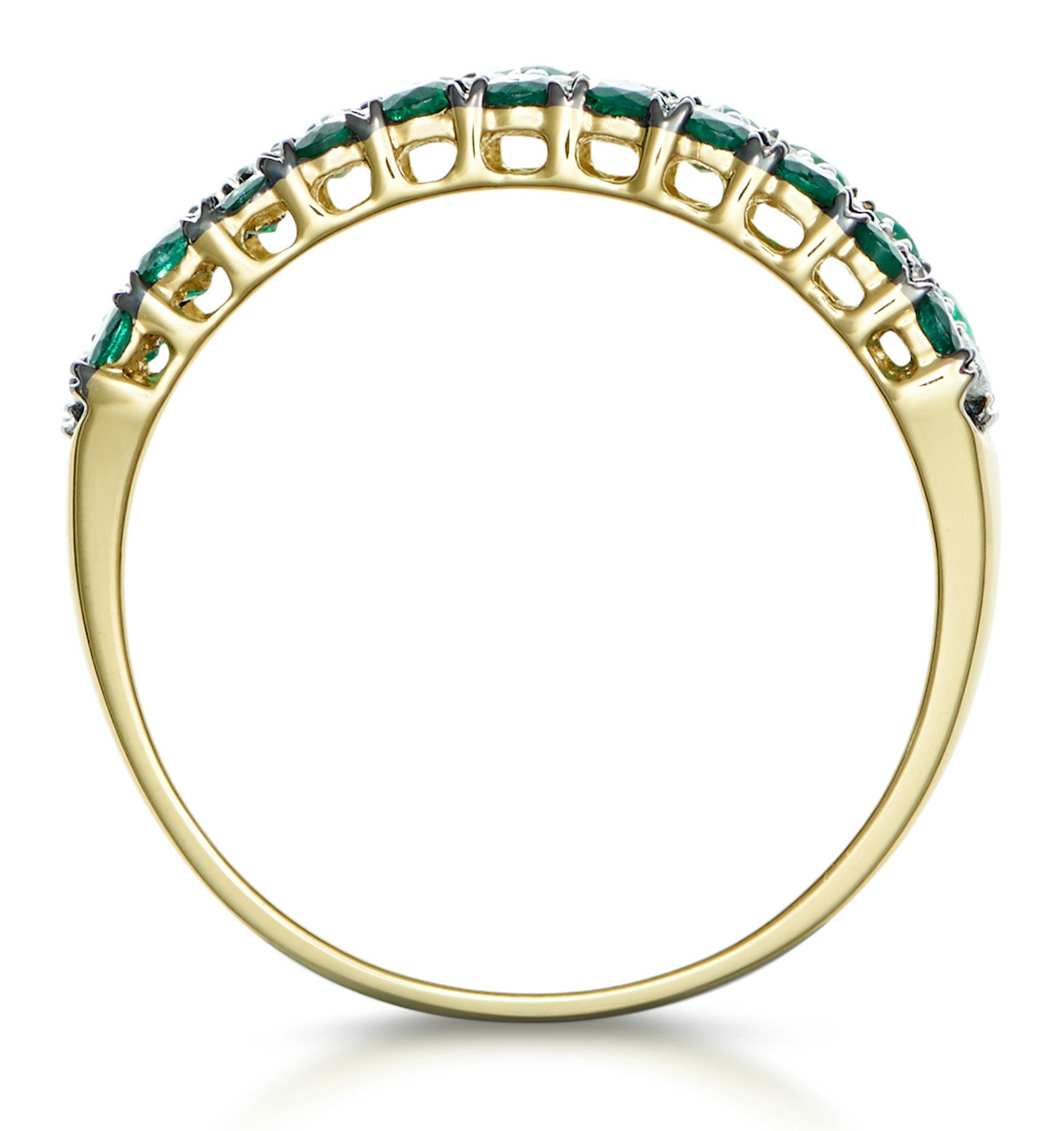 Emerald and Diamond Triple Row Asteria Eternity Ring in 18K Gold