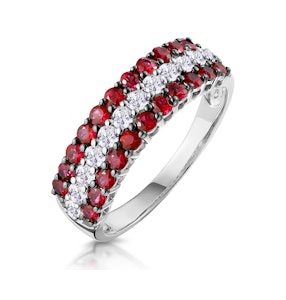 Ruby and Lab Diamond Triple Row Asteria Eternity Ring in 9K White Gold