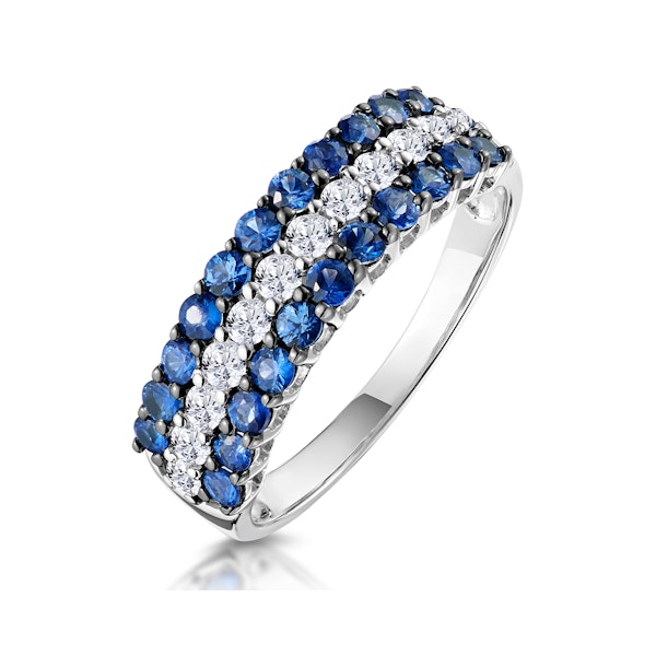 Sapphire and Lab Diamond Triple Row Eternity Ring Asteria 9KW Gold - Image 1