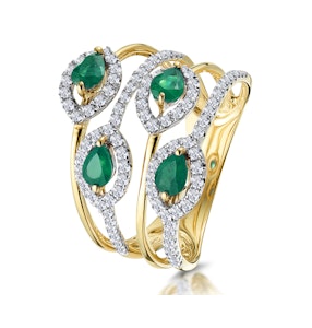 Emerald and Diamond Halo Statement Ring 18K Gold - Asteria Collection