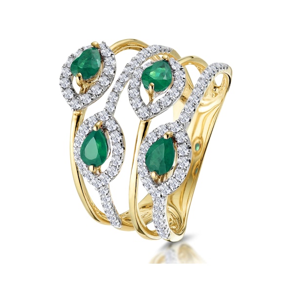 Emerald and Diamond Halo Statement Ring 18K Gold - Asteria Collection - Image 1