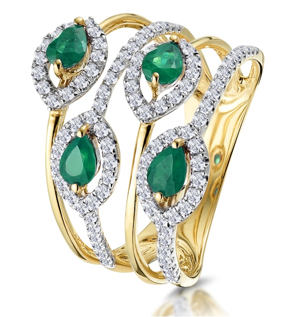 Emerald and Diamond Halo Statement Ring 18K Gold - Asteria Collection - image 1